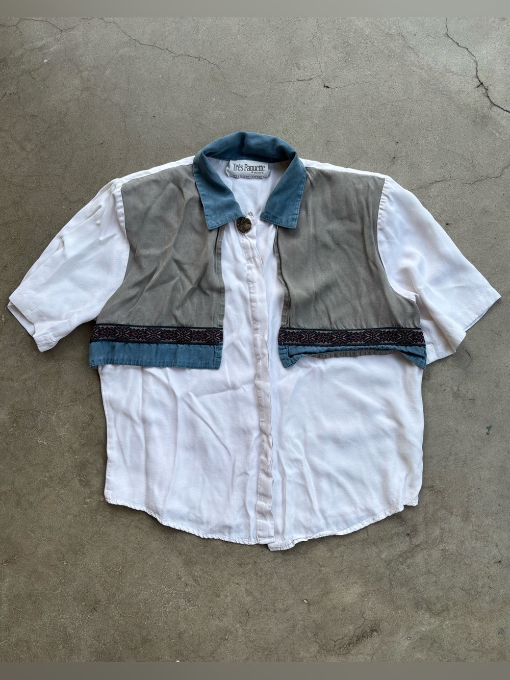 Vintage 90s Tres Paquette Petite Small Layered Faux Vest Blouse